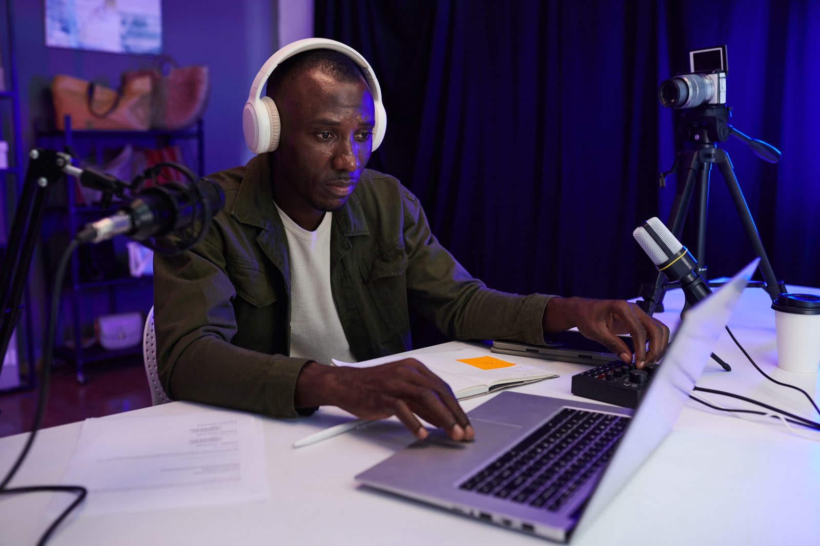 Podcaster Editing Sound